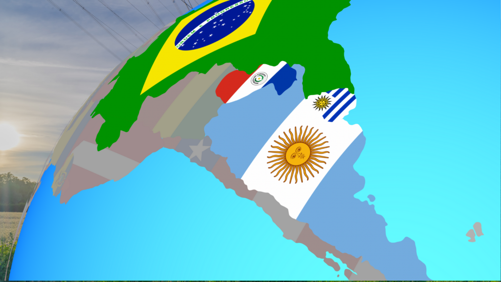 Ausschnitt Globus mit MERCOSUR-Staaten