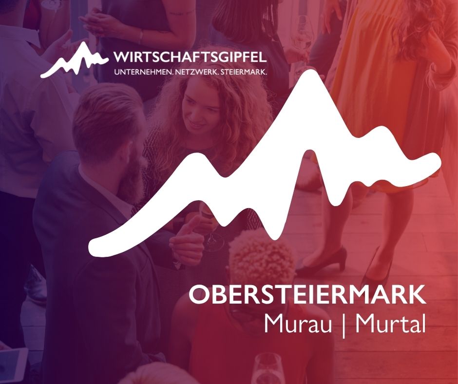 Grafik zum Wirtschaftsgipfel Obersteiermark mit Netzwerkmotiv und den Regionen Murau und Murtal.
